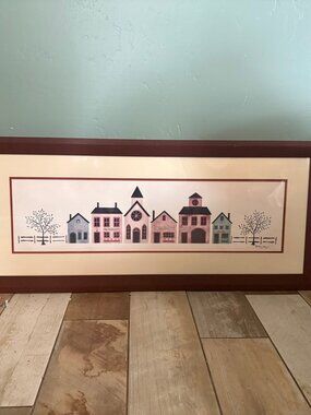 VTG Large Framed Gary Wayne Stencil Art Print Watercolor Nostalgia Americana